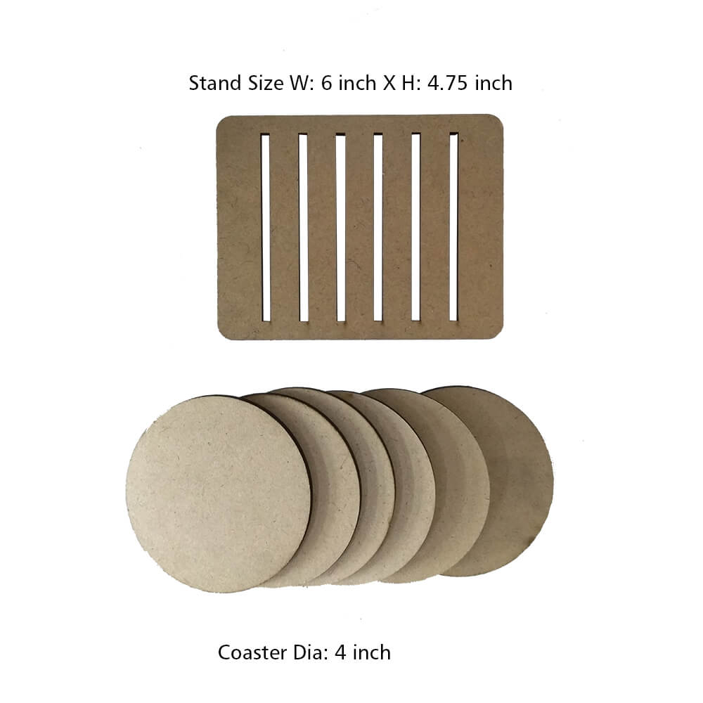 Set of 6 Coasters MDF Round Coasters with Stand